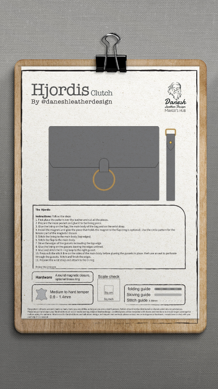 Hjordis clutch bag | DIY | Pattern Pdf | Leather craft template