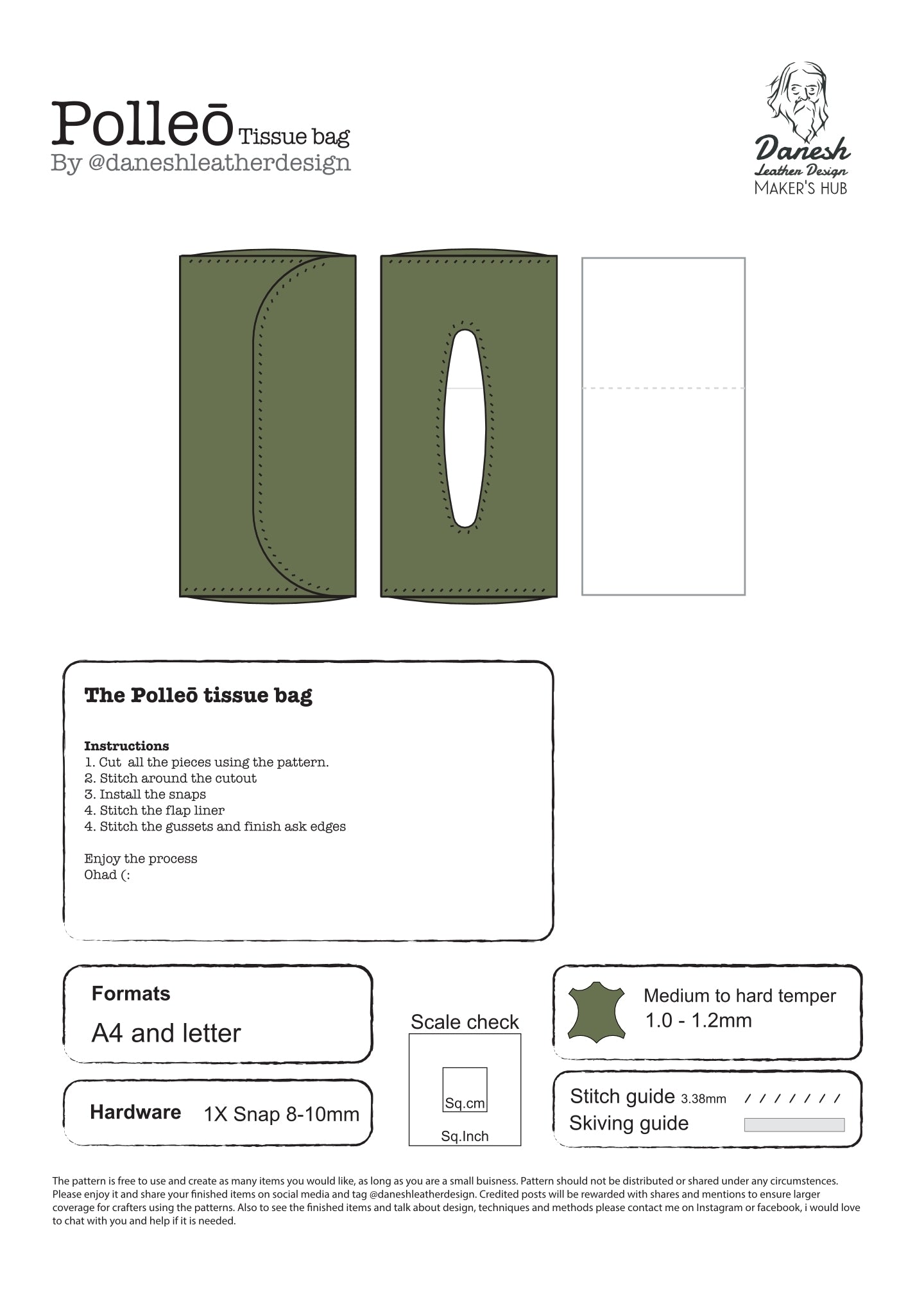Polleō tissue case - DIY - Pattern Pdf | Leather craft template | Multi use bag