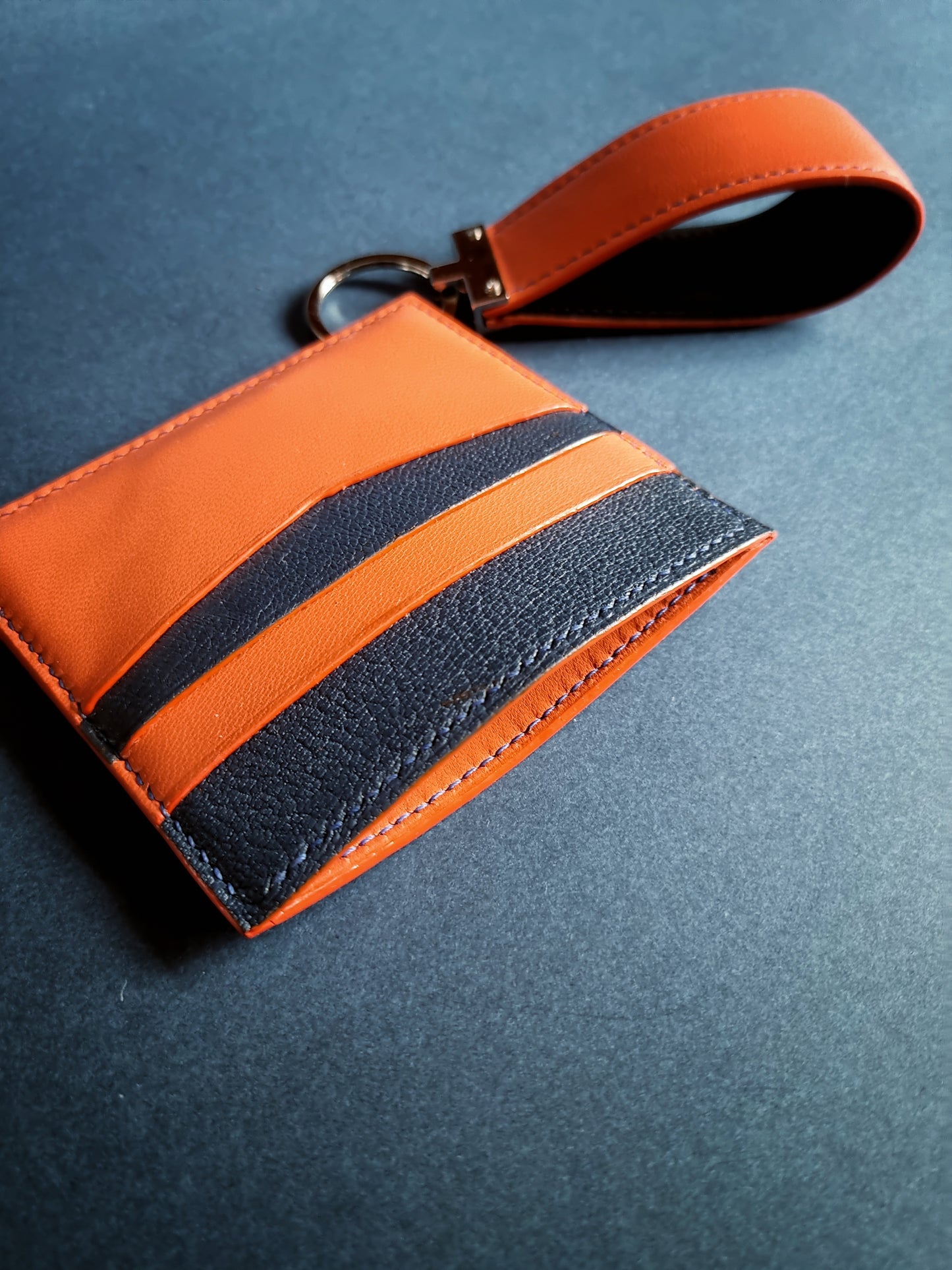 Monaco card holder in orange and navy blue
