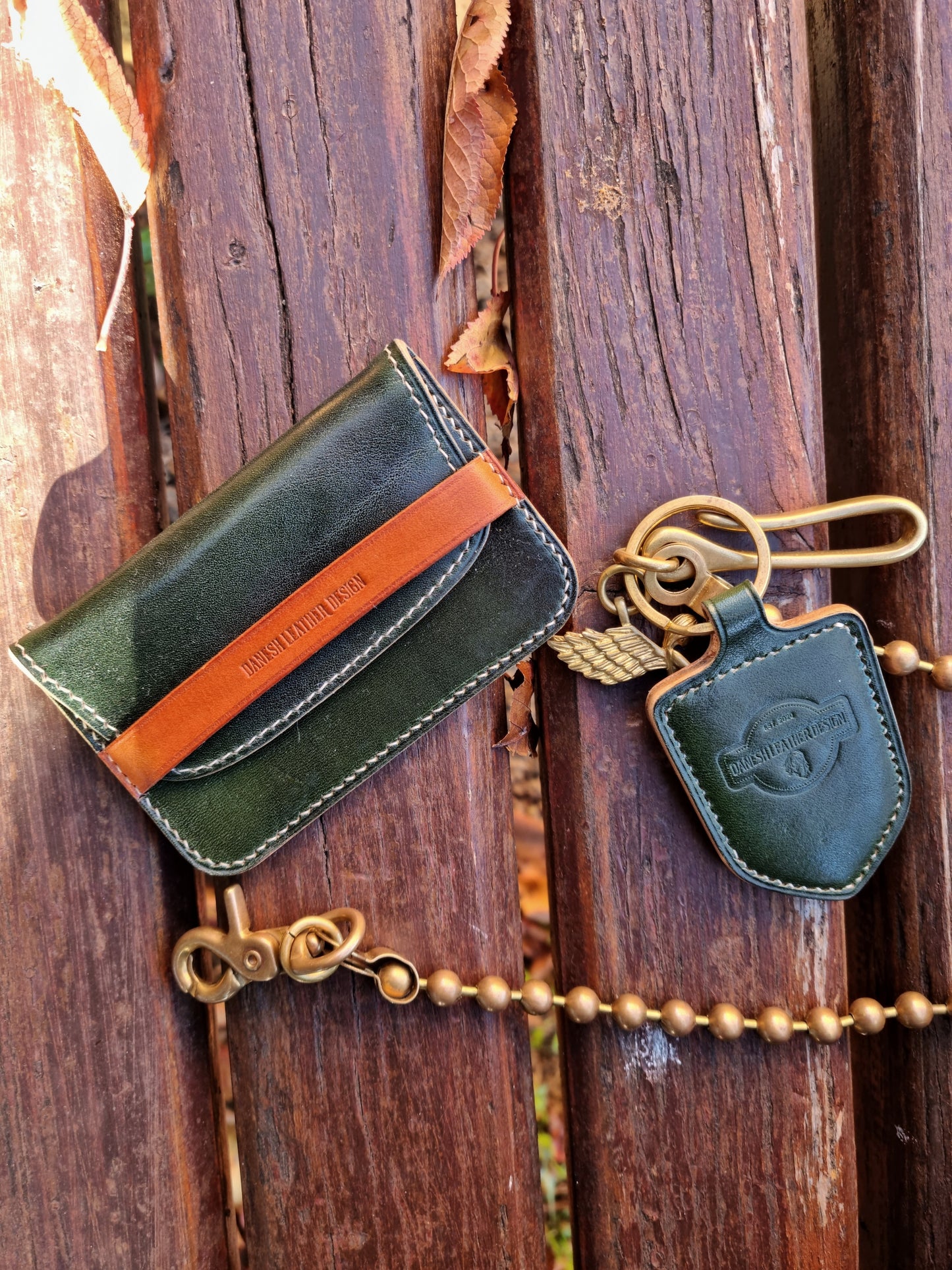 Card case - evergreen and pumpkin