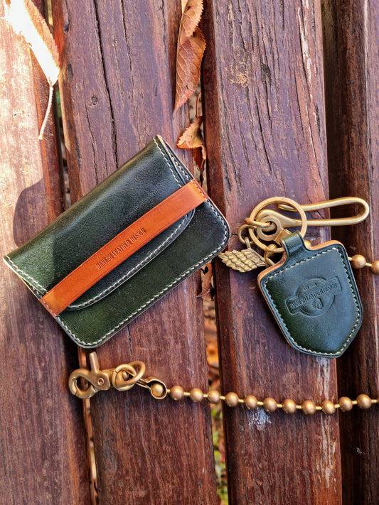 Card case - evergreen and pumpkin