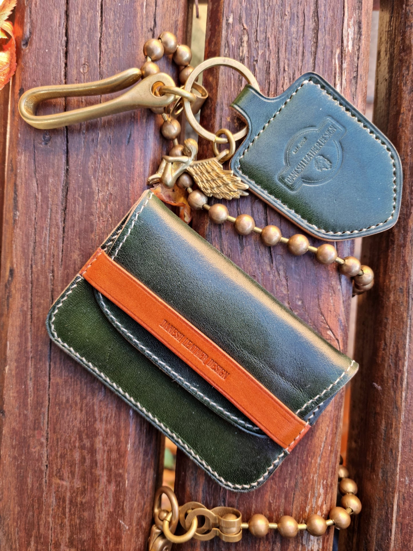 Card case - evergreen and pumpkin