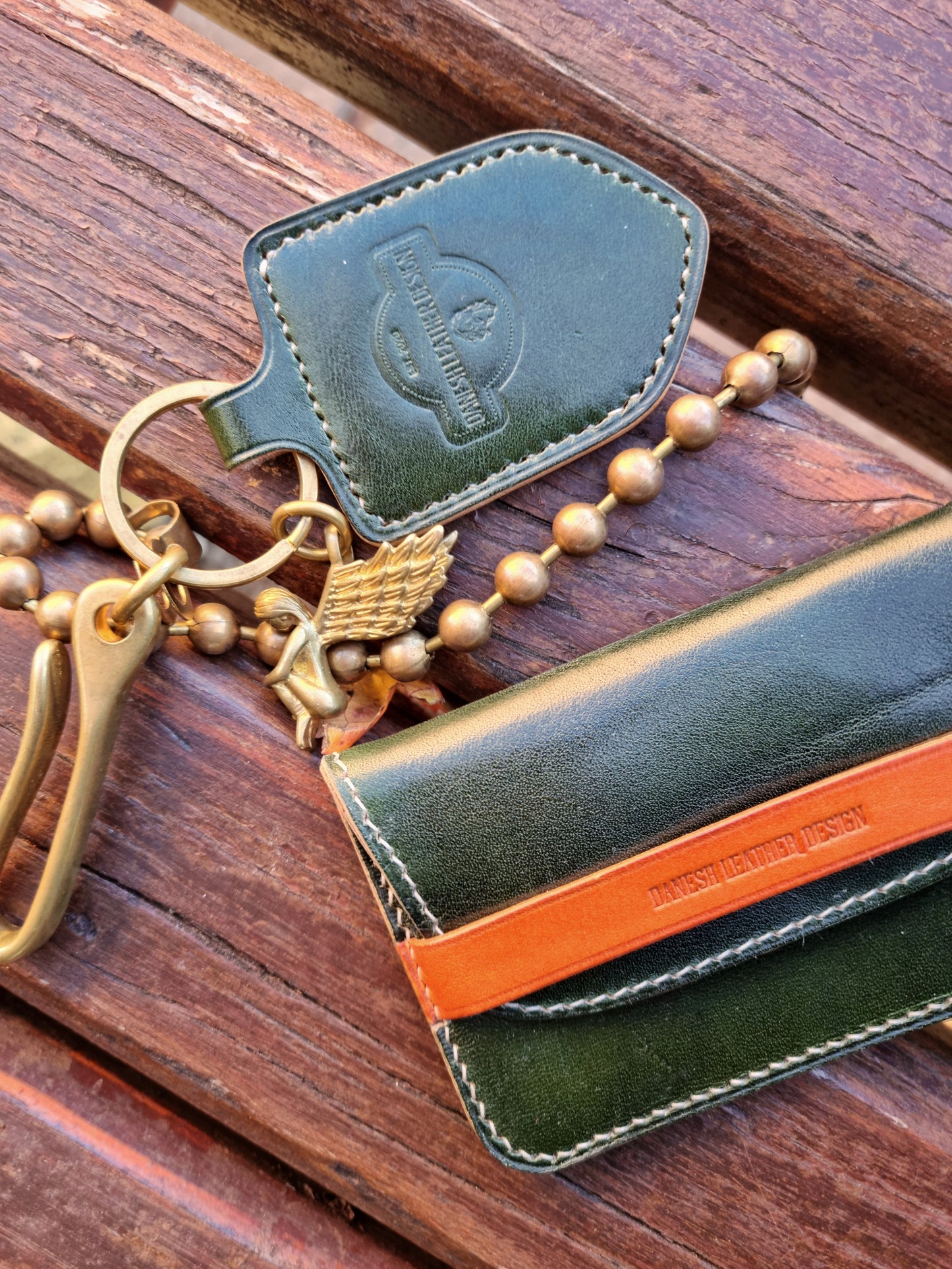 Card case - evergreen and pumpkin