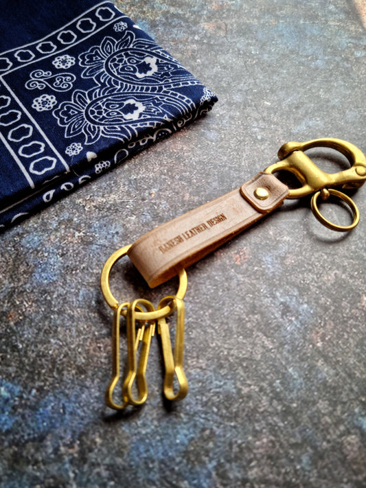 Leather&Brass navy key fob