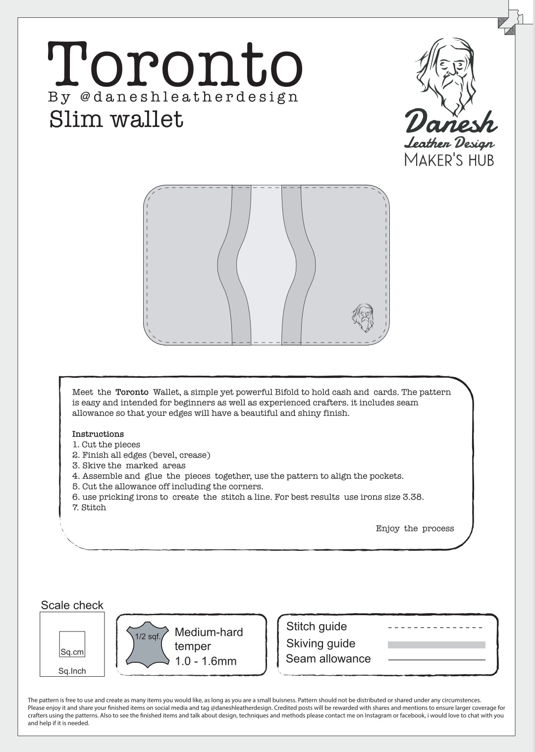 Toronto slim wallet - Template - PDF Pattern