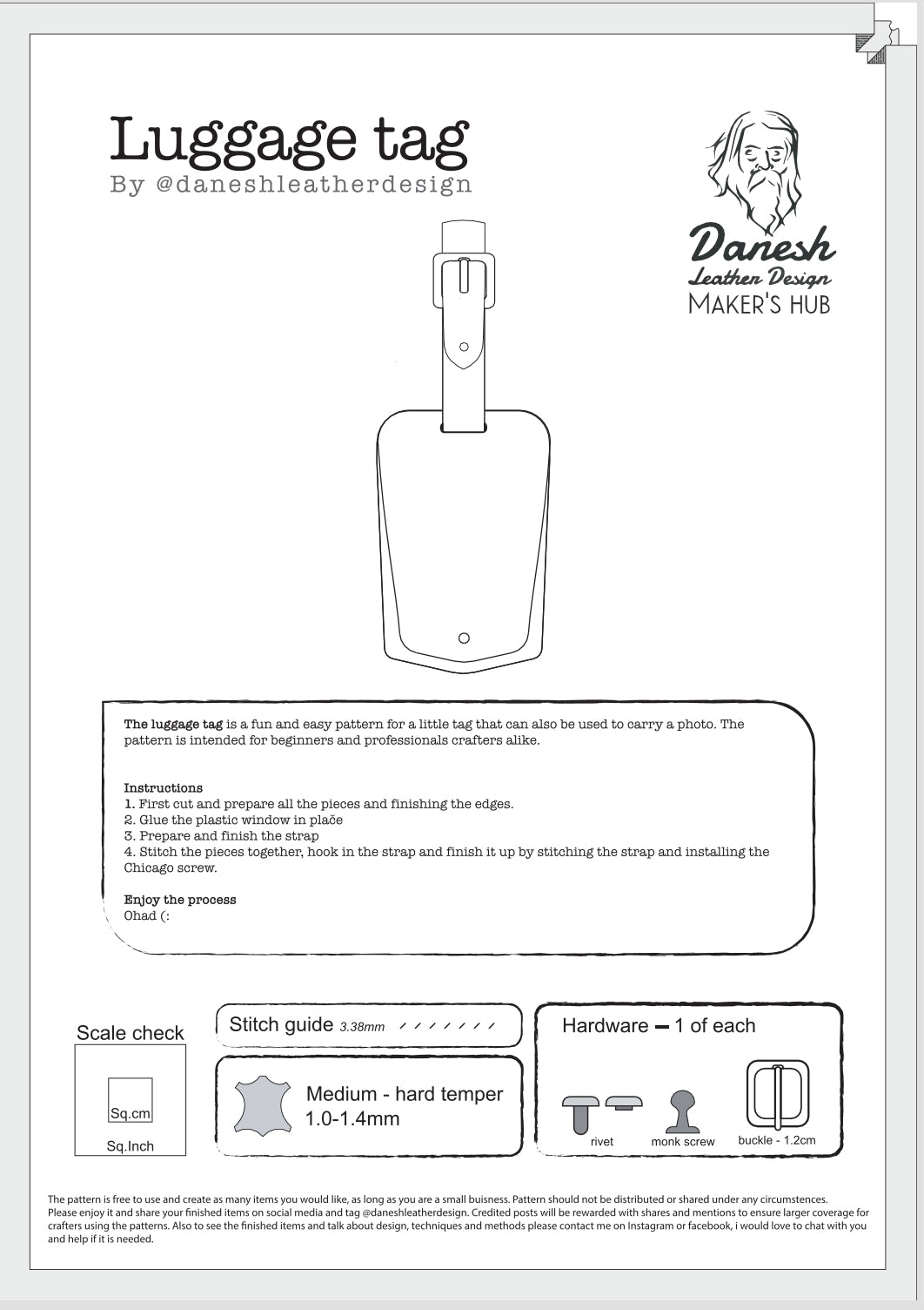Luggage tag - Template - PDF Pattern - DIY