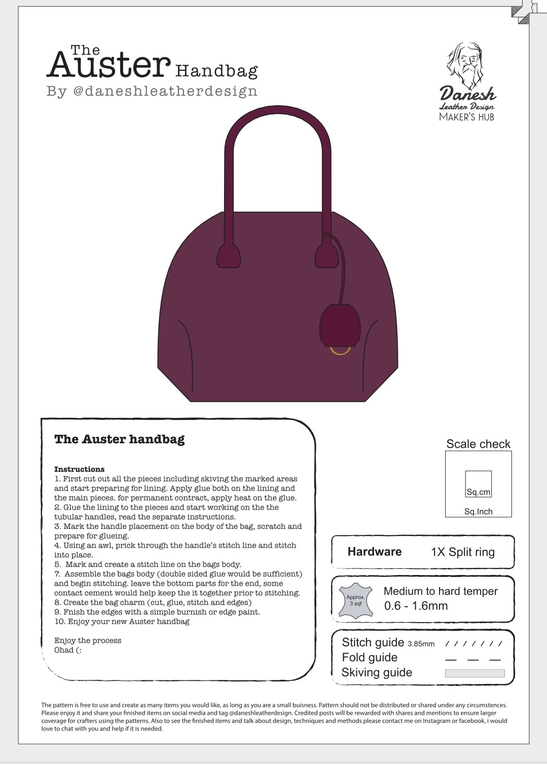 The Auster handbag | Pattern | Template | Pdf