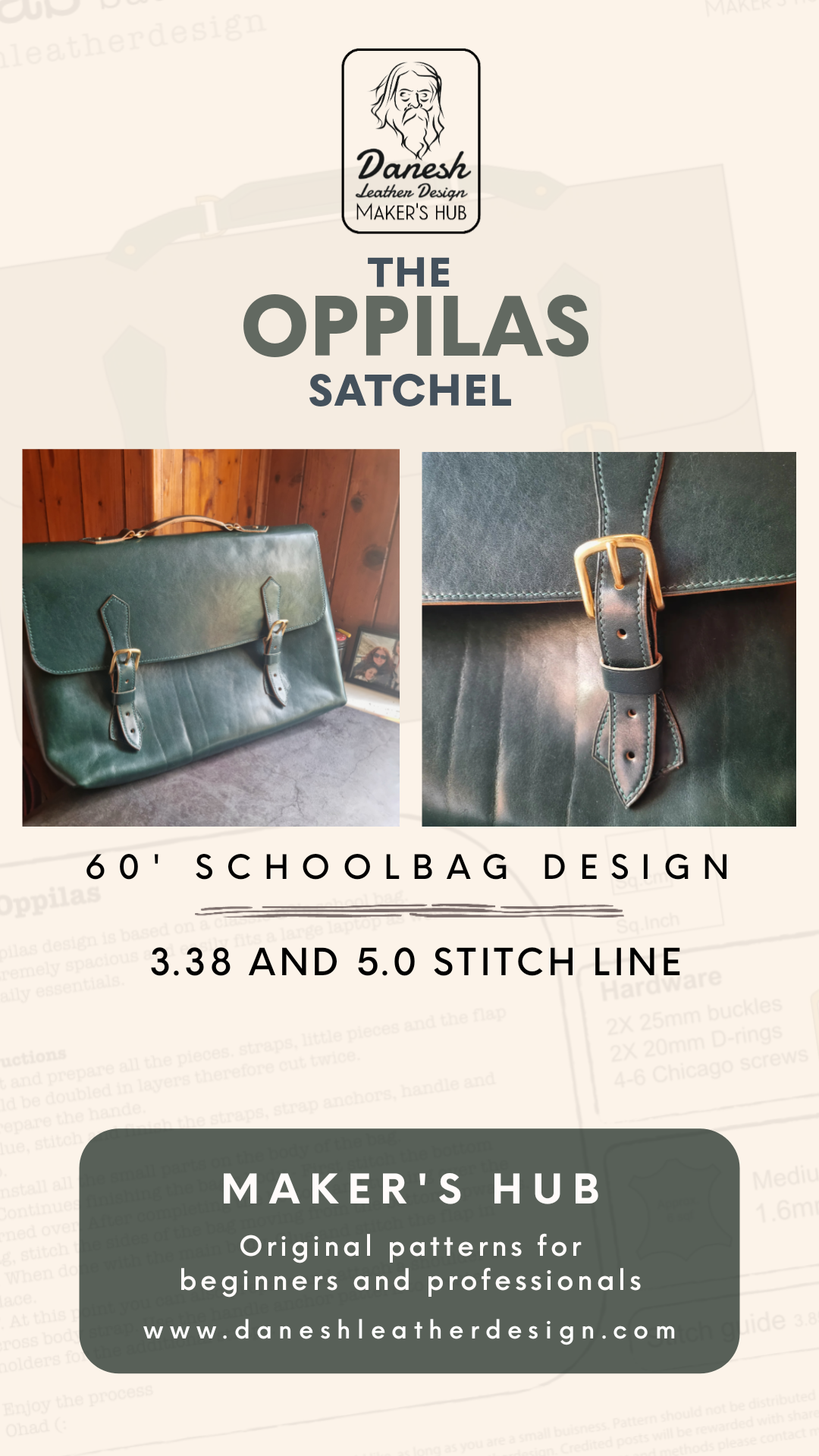 The Oppilas satchel | DIY | Pattern Pdf | Leather craft template