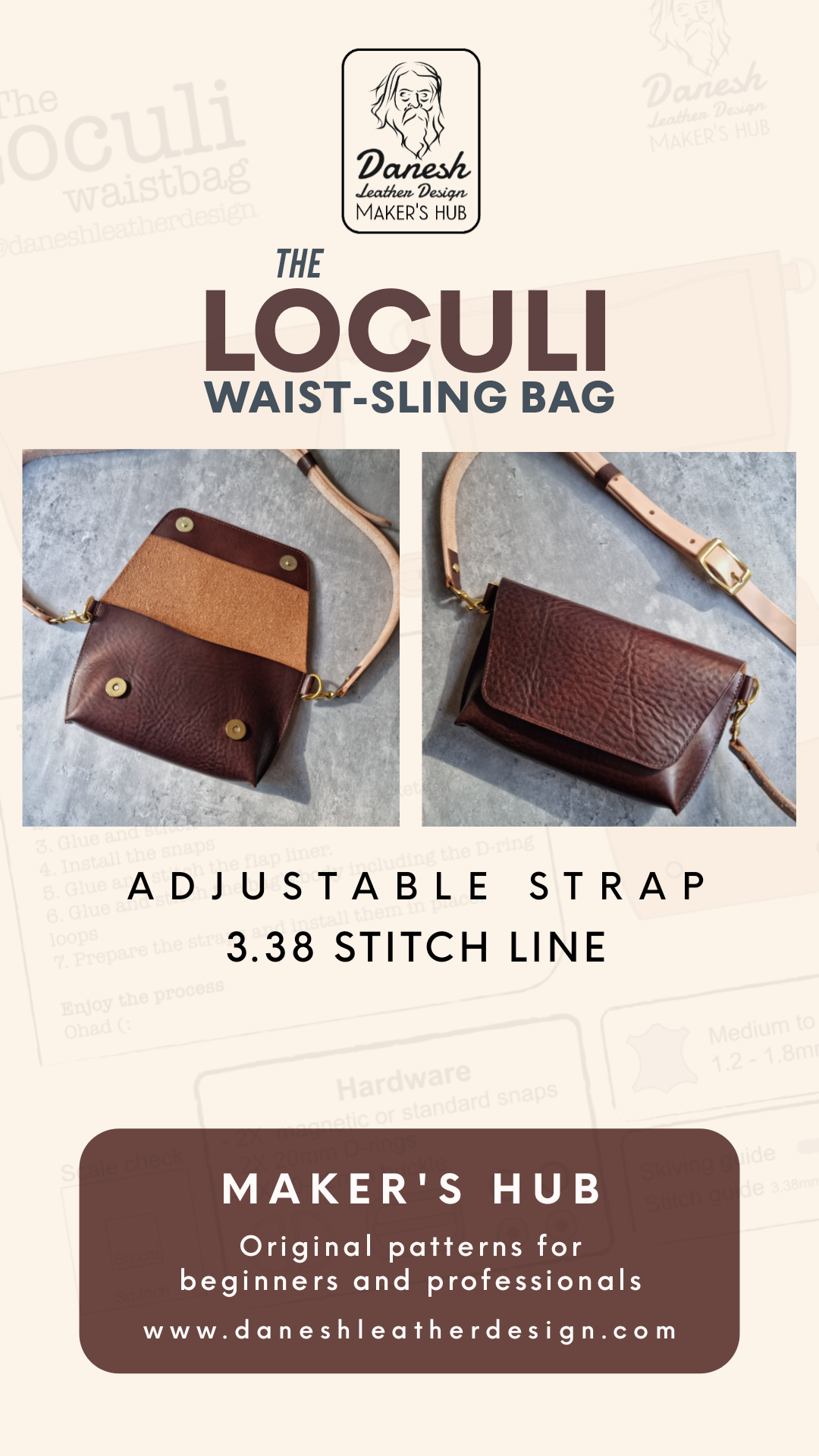 The a loculi waist - sling bag | DIY | Pattern Pdf | Leather craft template