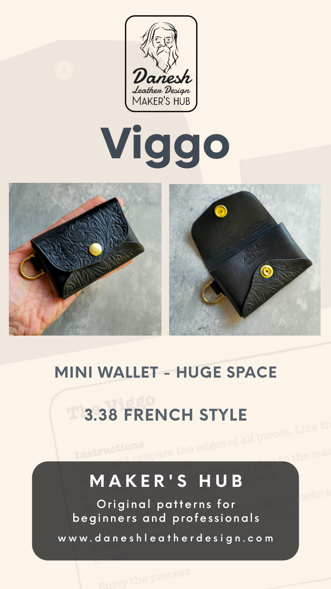 Viggo mini wallet - DIY - Pattern Pdf | Leather craft template