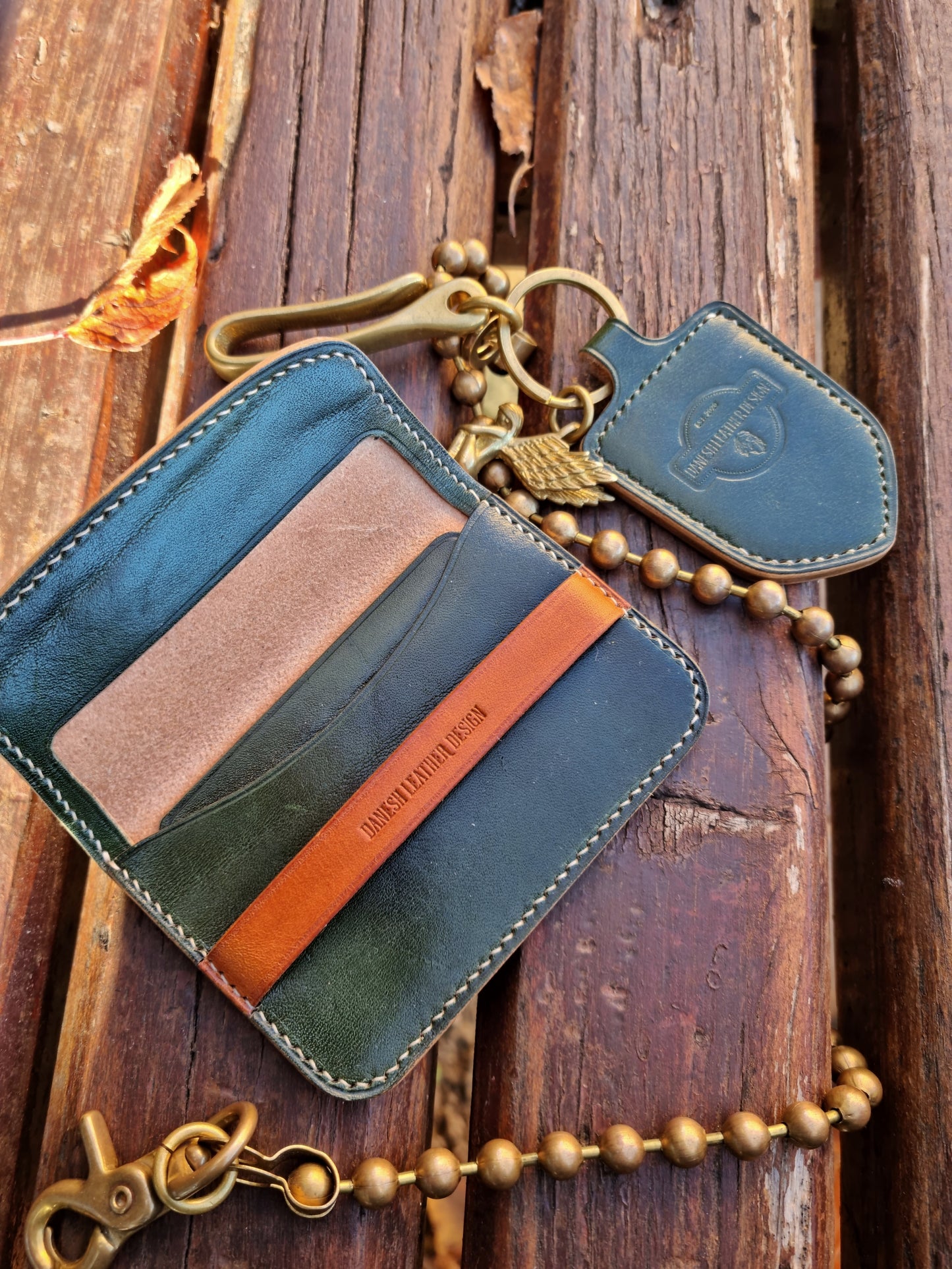Card case - evergreen and pumpkin